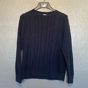 L.L. Bean Double L Cable Sweater, Crewneck, Navy, Women’s L